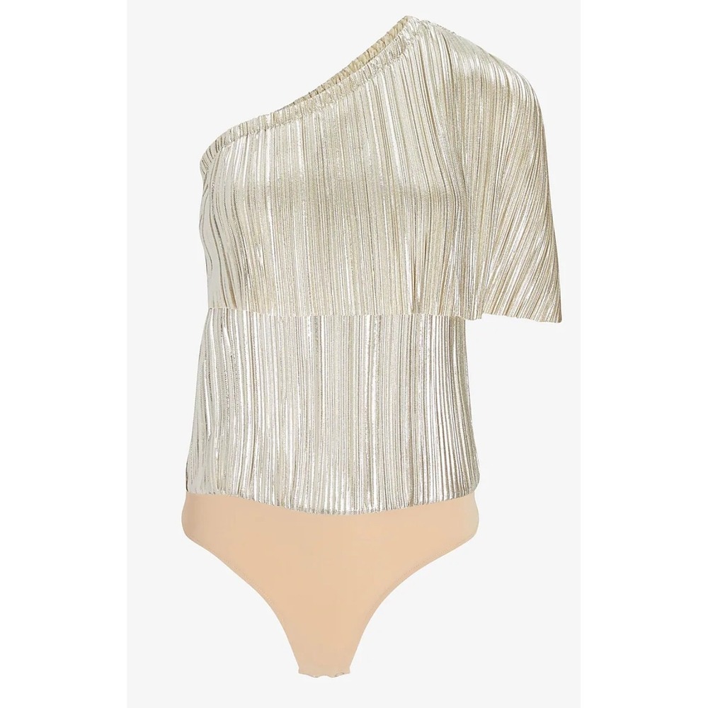 Women's szXL Rachel Zoe Express Metallic One Shoulder Pleated Bodysuit Top Party
